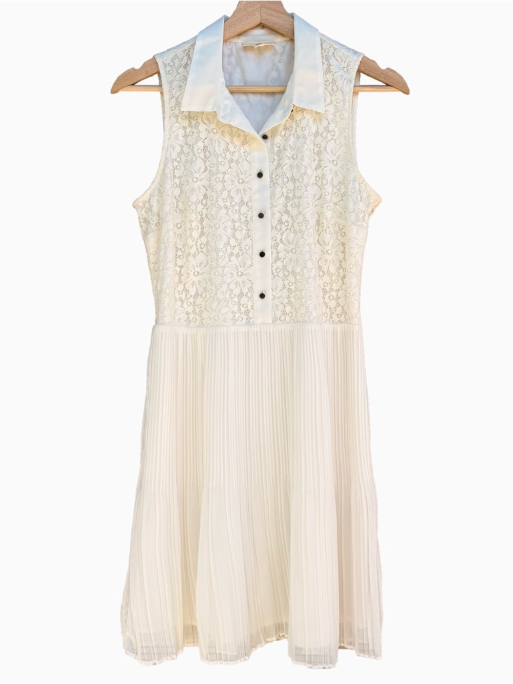 Mason Jules Sleeveless Lace & Pleated Collared Dress in Cream